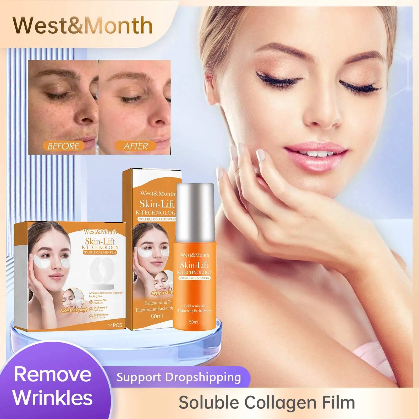 Collagen Soluble Film Anti Aging Wrinkle Remove Dark Circle Eye Bags Moisturizing Lift Firming Skin Eye Water-Soluble Mask Spray
Collagen Soluble Film Anti Aging Wrinkle Remove Dark Circle Eye Bags Moisturizing Lift Firming Skin Eye Water-Soluble Mask Spray