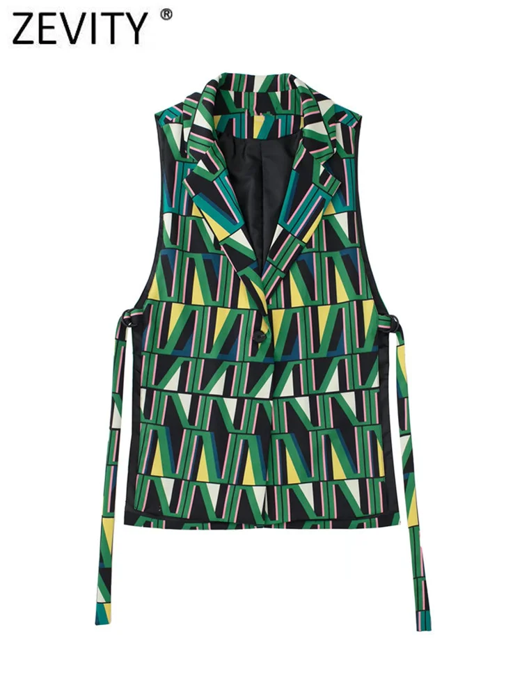 Zevity Women Vintage Geometric Print Side Split Ribbon Vest Female Sleeveless Outerwear Retro Suit Chic Waistcoat Tops CT1093
Zevity Women Vintage Geometric Print Side Split Ribbon Vest Female Sleeveless Outerwear Retro Suit Chic Waistcoat Tops CT1093