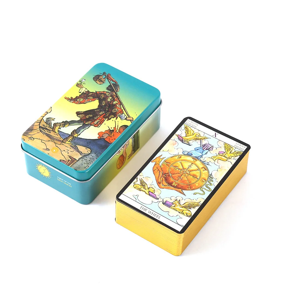 

Новое зрение Райдер 78 карт колода Таро Оловянная коробка края из золотой фольги таинственные гадания ведьмы Таро развлечение Оракл