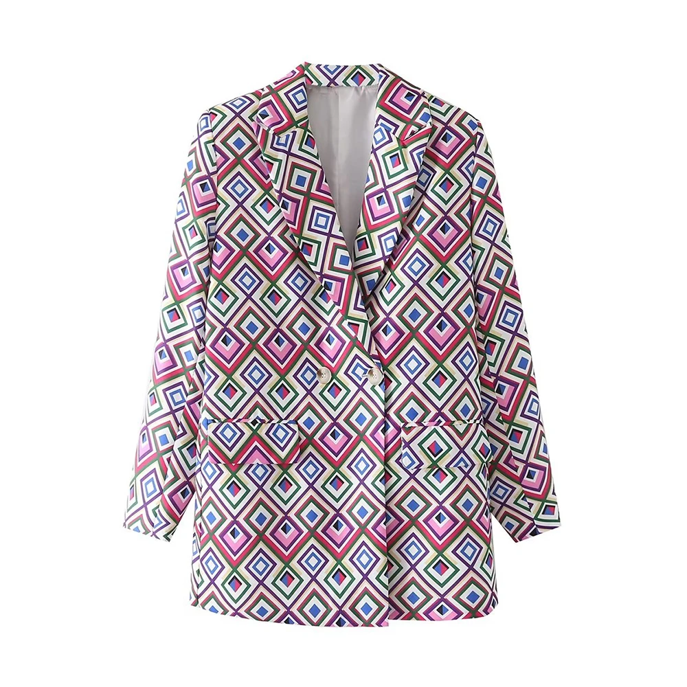 Women's Autumn New Geometric Graphics Print Office Suit Jacket Temperament Elegant Women's Retro Pocket Female Chic Blazer Mujer 
Women's Autumn New Geometric Graphics Print Office Suit Jacket Temperament Elegant Women's Retro Pocket Female Chic Blazer Mujer