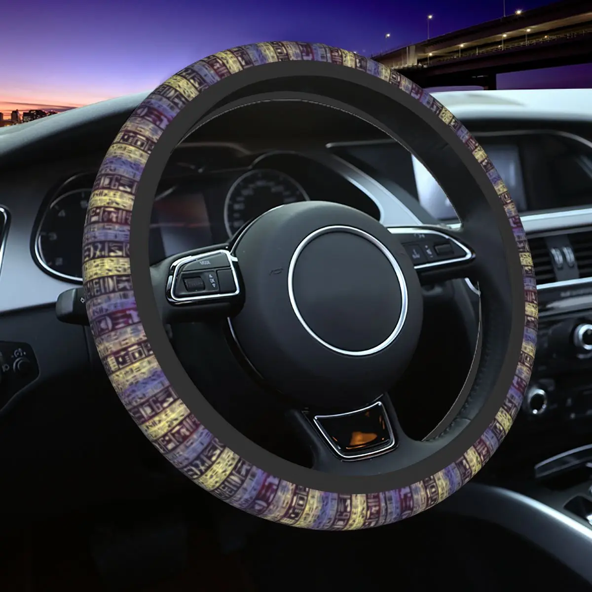 

Egyptian Ancient Hieroglyphs Purple Violet Painted Car Steering Wheel Cover 37-38 Non-slip Fashion Car-styling Car Accessories