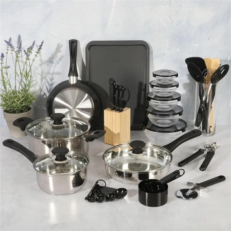 

Наборы посуды, набор кастрюль и сковородок, комбинированный набор посуды, 71 предмет, антипригарный, нержавеющая сталь, серебристый, для кухни