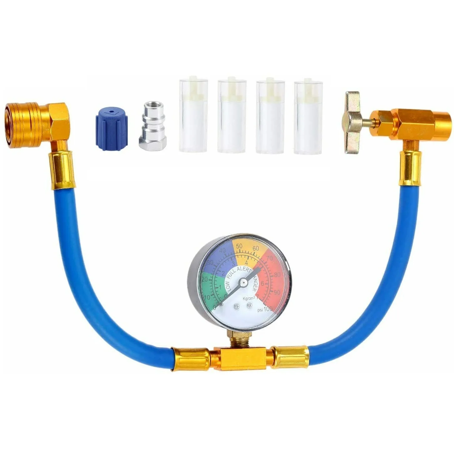 R134A AC Recharge Charging Hose Kit with Gauge,Selfsealing Can Tap,R12 to R134A Low Pressure Retrofit Valve,Oil Detection Cotton
R134A AC Recharge Charging Hose Kit with Gauge,Selfsealing Can Tap,R12 to R134A Low Pressure Retrofit Valve,Oil Detection Cotton