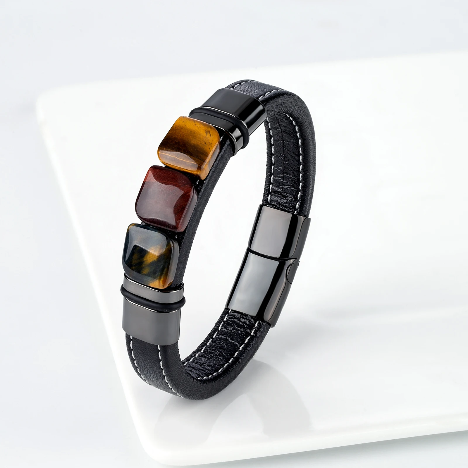 New Multi Color 3 Square Natural Old Tiger Eye Vintage Jewelry Charm Wide Leather Rope Men's Stainless Steel Bracelet Jewelry
New Multi Color 3 Square Natural Old Tiger Eye Vintage Jewelry Charm Wide Leather Rope Men's Stainless Steel Bracelet Jewelry
