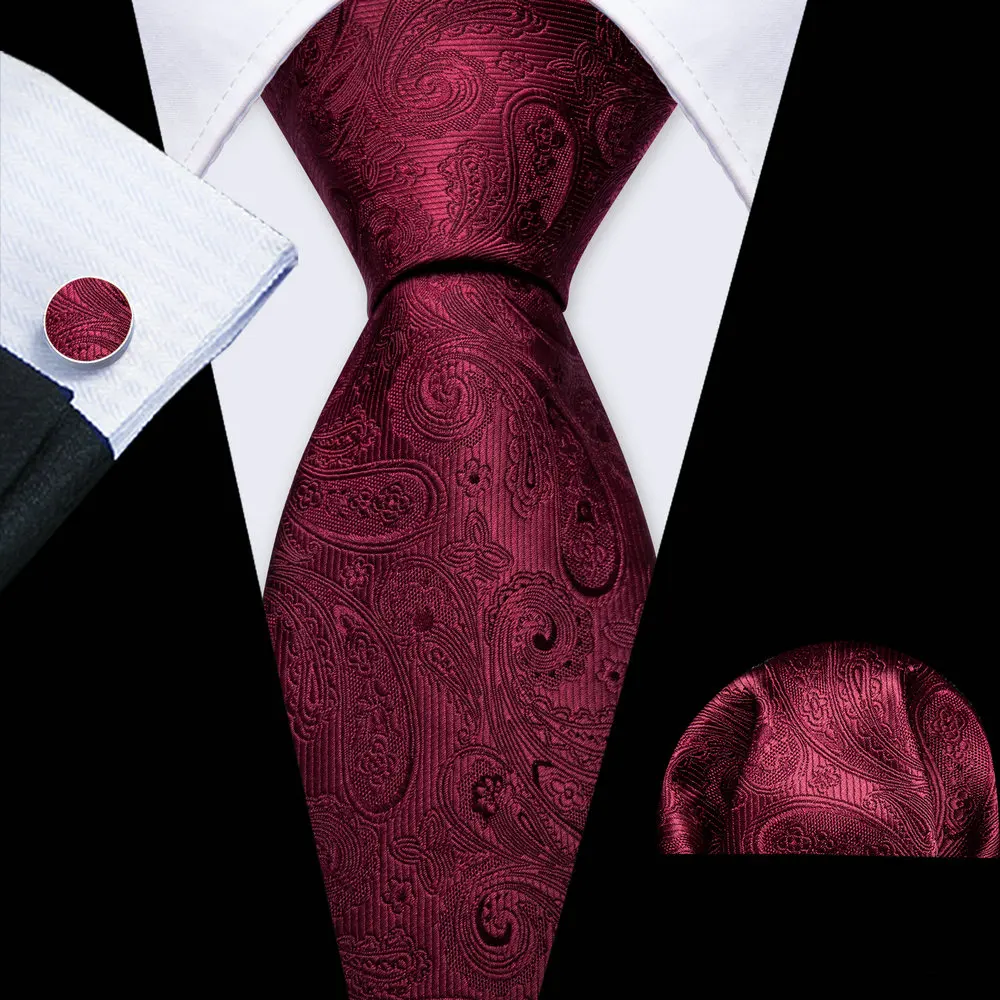 Wine Red Men's Tie With Pocket Square Cufflink Set Elegant Paisley Silk Suit Necktie For Male Formal Designer Party Barry.Wang
Wine Red Men's Tie With Pocket Square Cufflink Set Elegant Paisley Silk Suit Necktie For Male Formal Designer Party Barry.Wang