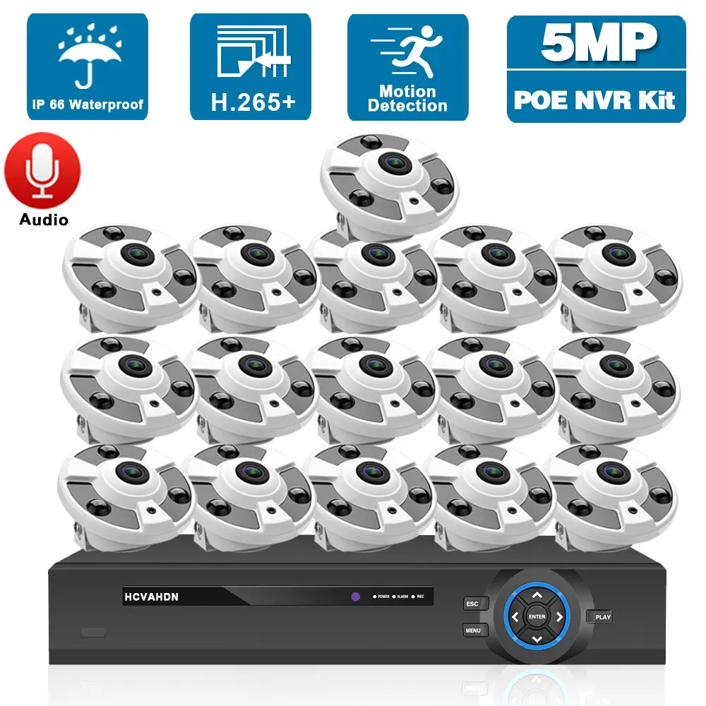 

CCTV Camera Security System Kit POE 4K 16CH NVR Outdoor Waterproof 5MP IP Fisheye Panoramic Dome Surveillance Camera Set 8CH