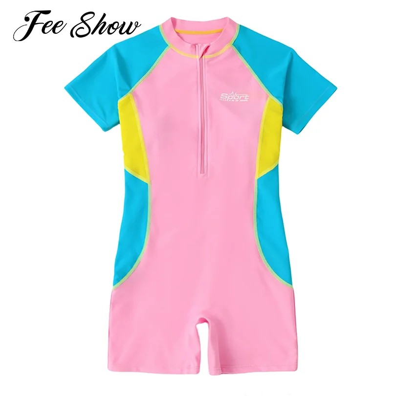 Kids Girls Short Sleeves One-Piece Swimsuit Swimwear Removable Pads Front Zipper Boy Shorts Swimming Suits Rash Guards Beachwear
Kids Girls Short Sleeves One-Piece Swimsuit Swimwear Removable Pads Front Zipper Boy Shorts Swimming Suits Rash Guards Beachwear