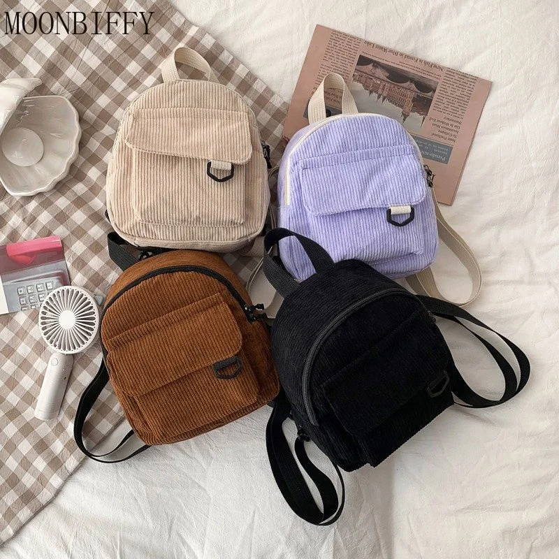 

Women Mini Backpack Solid Color Corduroy Small Backpacks Simple Casual Student Bookbags Traveling Backpacks 2023 Mochilas