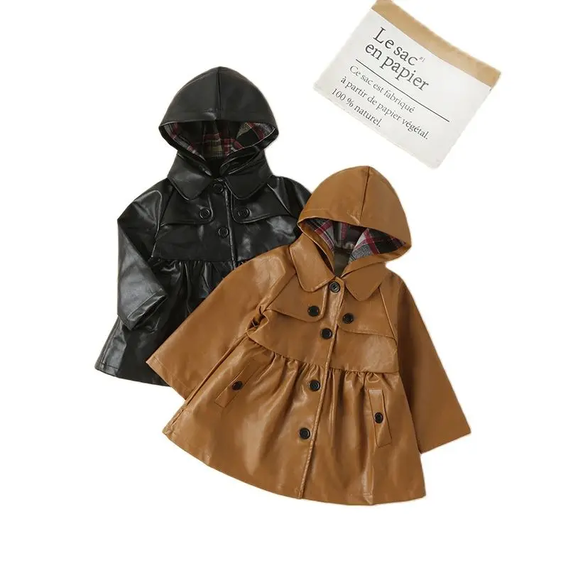 Classic Kids Girl's Outwear Coats Jacket Children PU Leather With Hooded Single Breasted Pockets Solid Girl Motorbike Jacket
Classic Kids Girl's Outwear Coats Jacket Children PU Leather With Hooded Single Breasted Pockets Solid Girl Motorbike Jacket