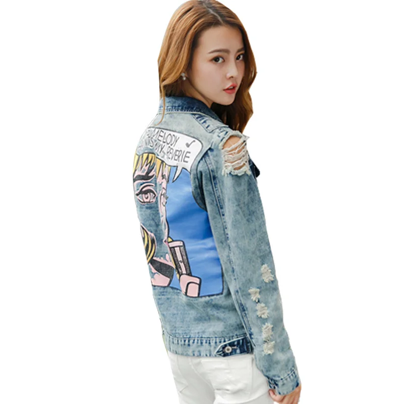 Autumn Spring Vintage Funny Print Jean Women Ripped Hole Long Sleeve Bomber s Casual Short Denim Jacket
Autumn Spring Vintage Funny Print Jean Women Ripped Hole Long Sleeve Bomber s Casual Short Denim Jacket