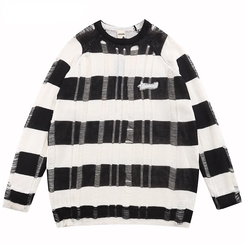 Autumn Men Oversized Striped Knitted Sweaters Hip Hop Ripped Jumper Streetwear Harajuku Fashion Casual Pullovers Knit Clothing
Autumn Men Oversized Striped Knitted Sweaters Hip Hop Ripped Jumper Streetwear Harajuku Fashion Casual Pullovers Knit Clothing