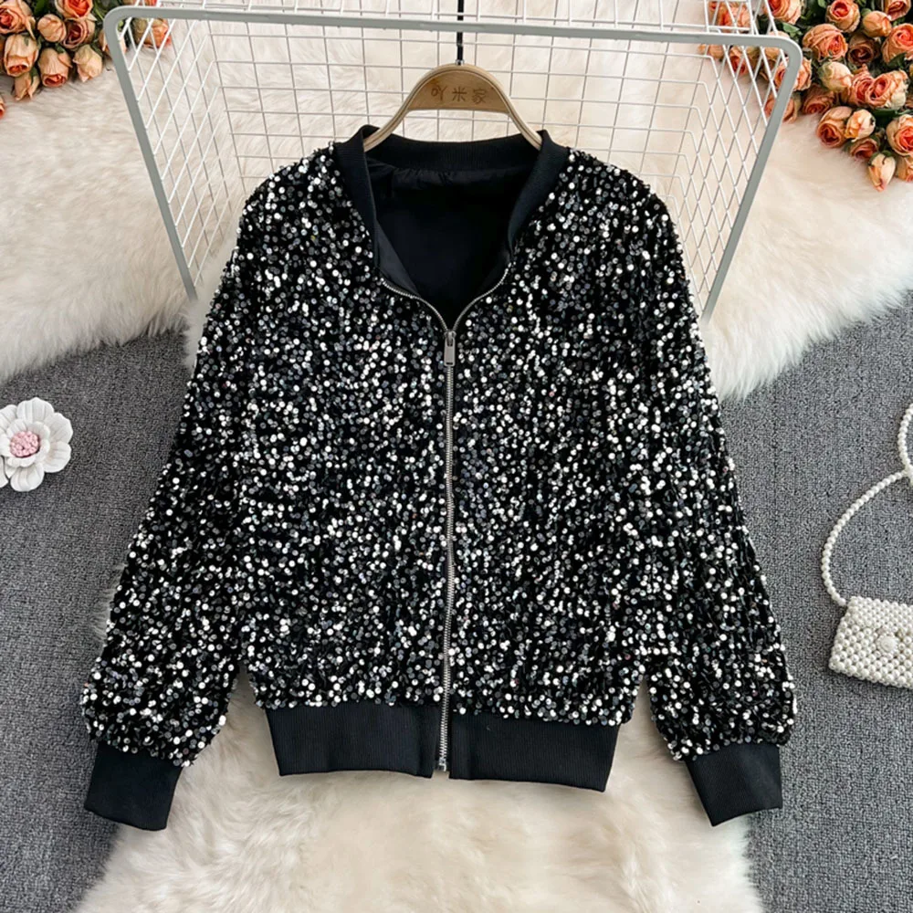Spring Autumn Women Chic Sequined Jacket Coats Pockets Long Sleeve Zipper Design Outerwear Vintage Female Casual Tops
Spring Autumn Women Chic Sequined Jacket Coats Pockets Long Sleeve Zipper Design Outerwear Vintage Female Casual Tops