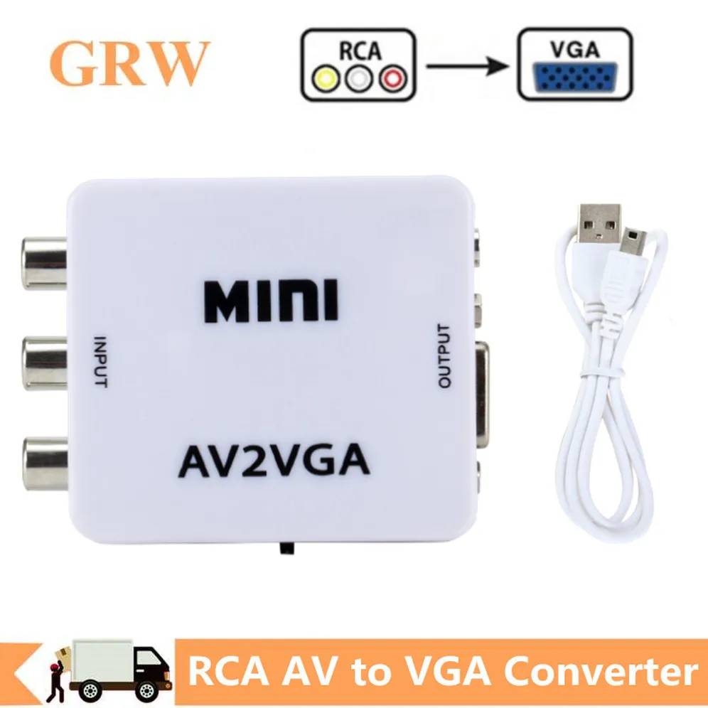 

Grwibeou RCA AV to VGA Video Converter Conversor with 3.5mm Audio 1080P Mini Video Convertor AV2VGA / CVBS + Audio to PC HDTV