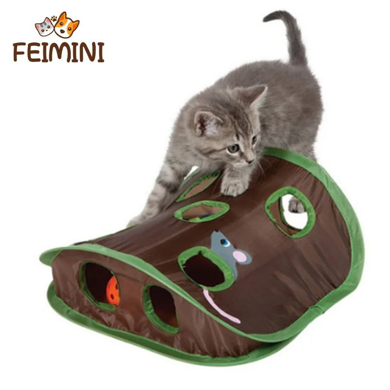 

Кошки для домашних животных FEIMINI-мышки, игрушка для игр, умная палатка с колокольчиком и 9 отверстиями для кошек, игровой туннель для детской ...
