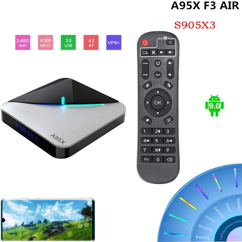 HD 4K Amlogic S905X3 Smart TV Box Android 9.0 STB Max 4GB RAM 32GB ROM Media Player A95X F3 Air STB TV Box
HD 4K Amlogic S905X3 Smart TV Box Android 9.0 STB Max 4GB RAM 32GB ROM Media Player A95X F3 Air STB TV Box