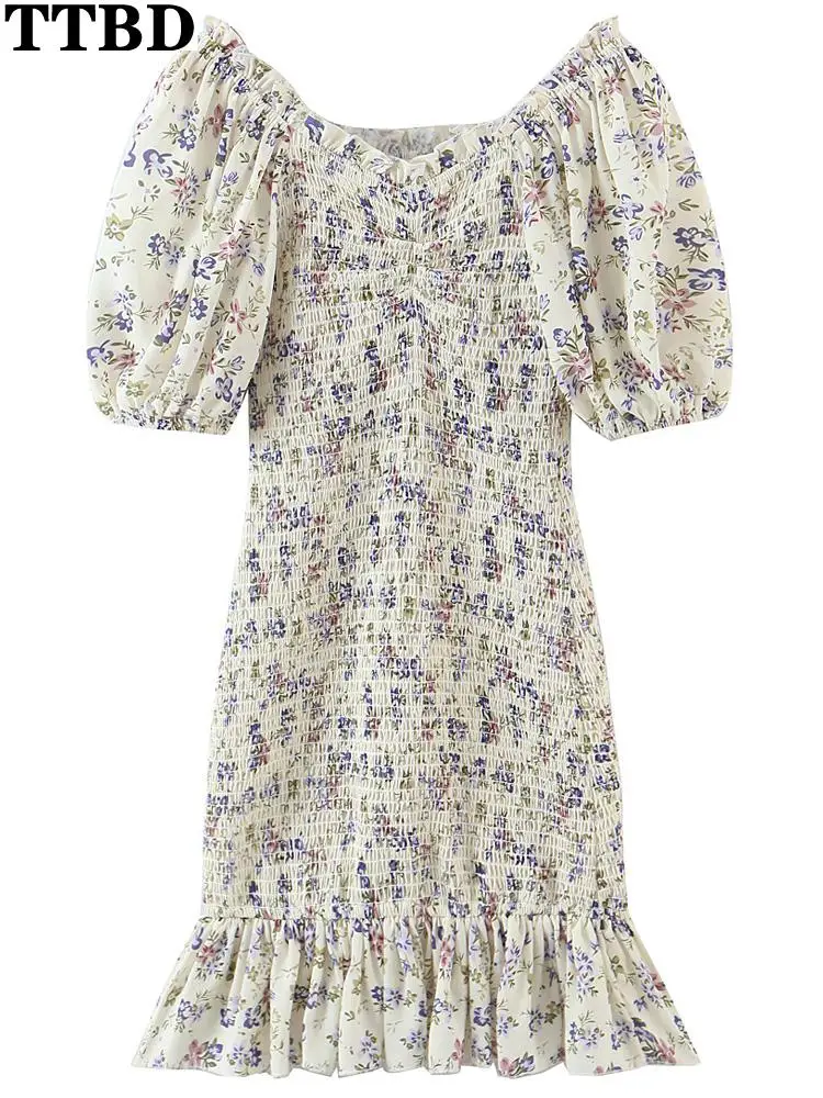 TTBD dresses for women 2021 fashion french print smocked elastic ruffled mini dress traf vintage puff sleeve female vestidos
TTBD dresses for women 2021 fashion french print smocked elastic ruffled mini dress traf vintage puff sleeve female vestidos