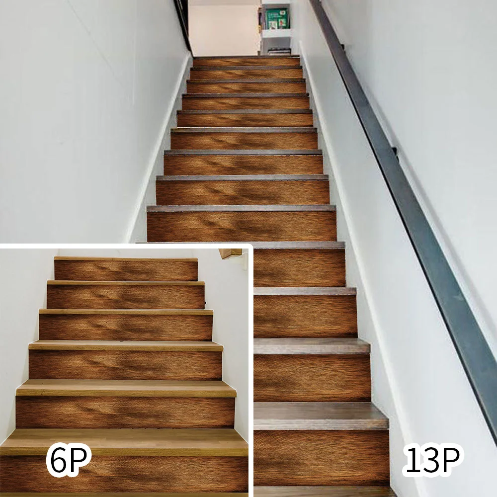 

6PCS 13PCS Retro Wodden Stair Floor Stickers Self-adhesive PVC Stairway Cabinet Staircase Decals Murals Home Decoration Posters