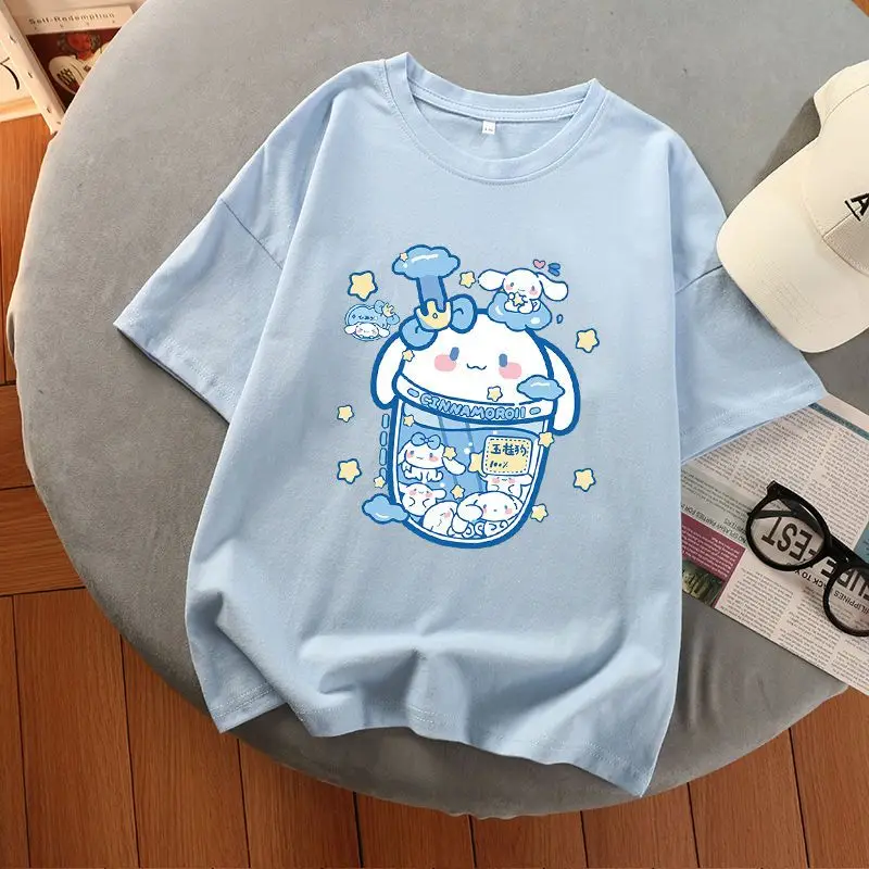 Футболка Sanrio с изображением Hello Kitty Kuromi Cinnamoroll с короткими рукавами, милая хлопковая Футболка для девочек, летняя свободная стильная детская одежда
Футболка Sanrio с изображением Hello Kitty Kuromi Cinnamoroll с короткими рукавами, милая хлопковая Футболка для девочек, летняя свободная стильная детская одежда