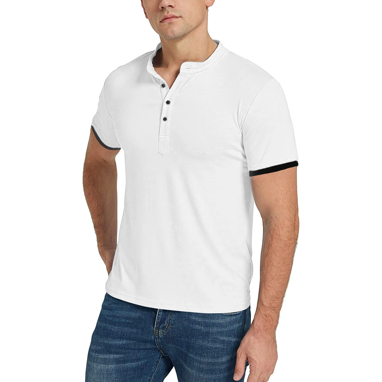Men's Contrast Color Trim Slim Fit T-Shirt Summer Adults Short Sleeve Buttons Round Neck Wild Casual Daily Comfort Shirt Top
Men's Contrast Color Trim Slim Fit T-Shirt Summer Adults Short Sleeve Buttons Round Neck Wild Casual Daily Comfort Shirt Top
