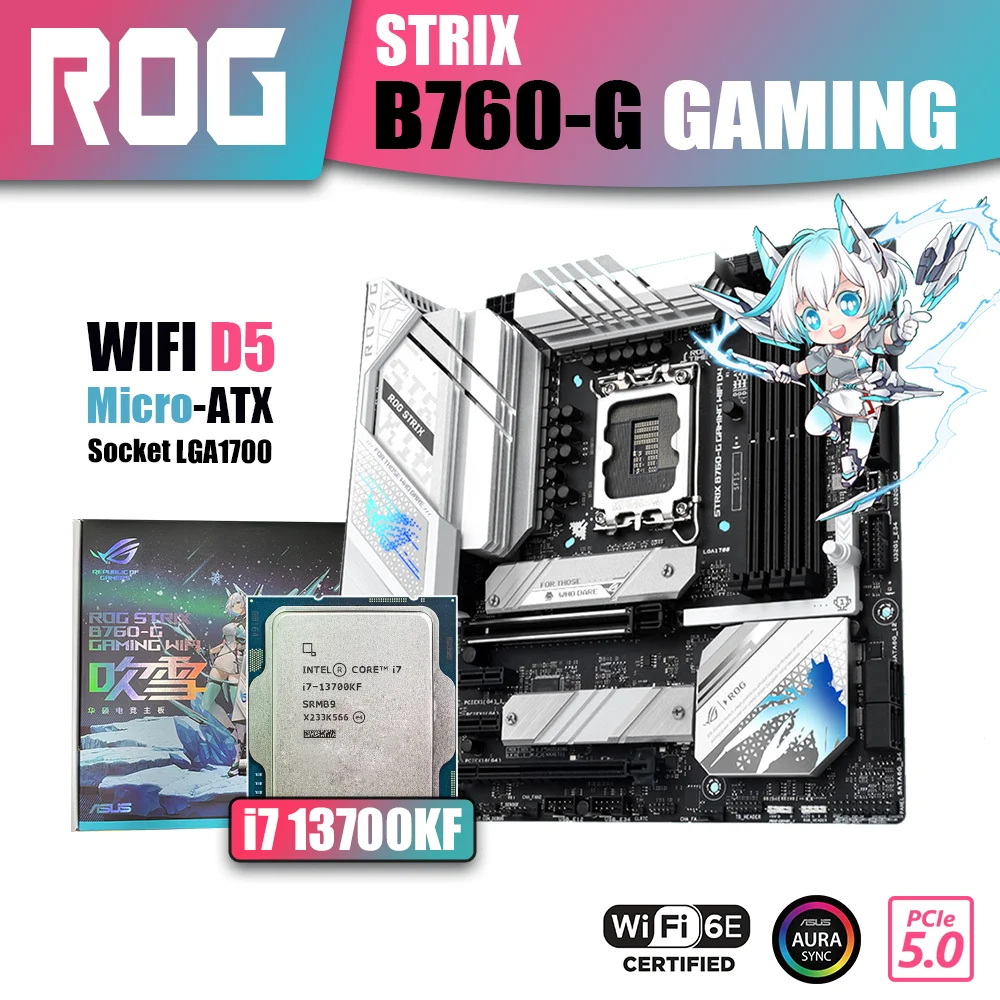

New Kit ASUS ROG STRIX B760-G GAMING WIFI D5 With Intel core i7 13700KF Processor CPU DDR5 Memory Motherboard LGA1700 RGB Combo