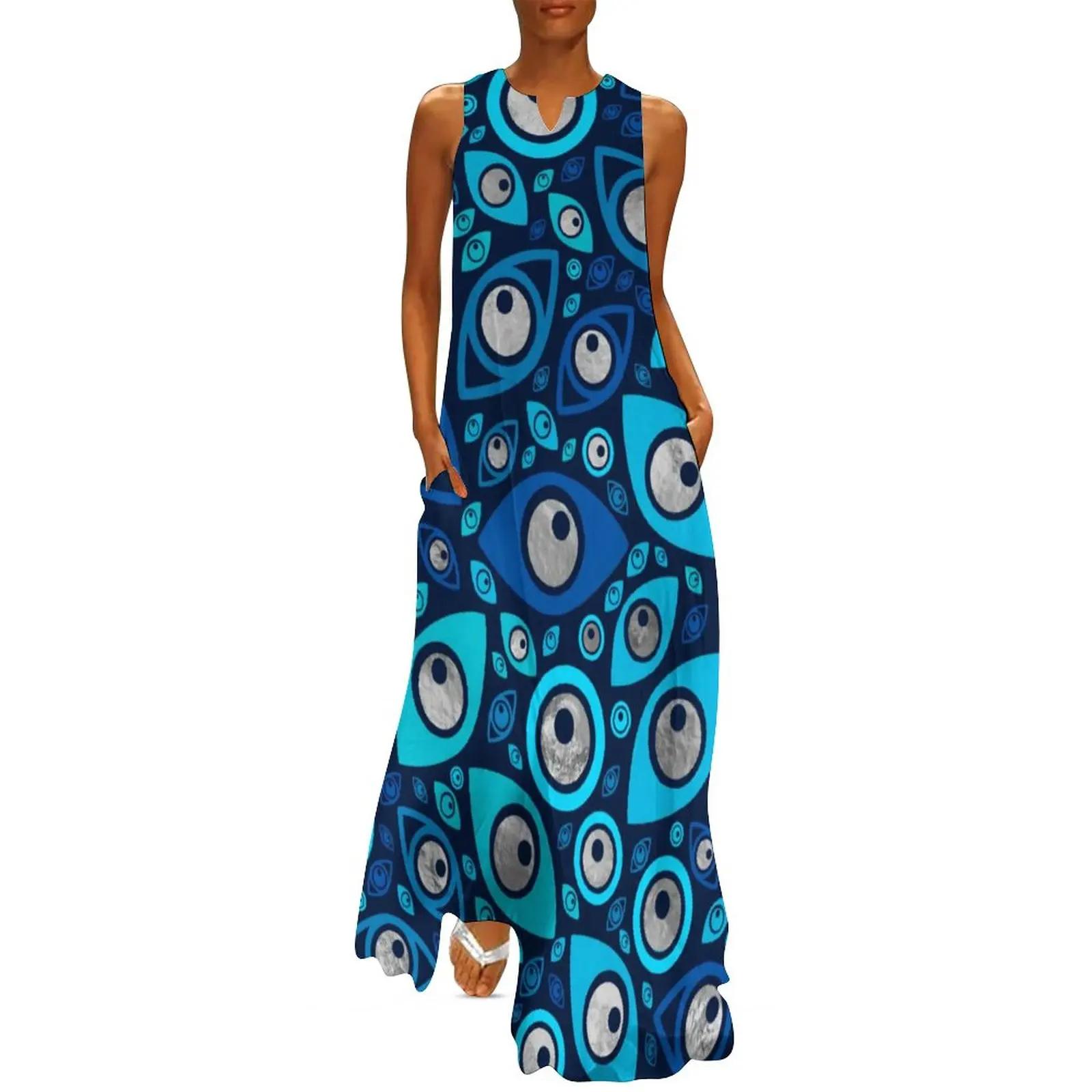 Blue Silver Evil Eye Dress Greek Amulet Trendy Maxi Dress Sleeveless Graphic Bohemia Long Dresses Street Style Oversize Vestido
Blue Silver Evil Eye Dress Greek Amulet Trendy Maxi Dress Sleeveless Graphic Bohemia Long Dresses Street Style Oversize Vestido