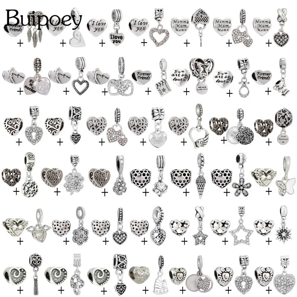 Buipoey 2pcs/lot Silver Color Heart Beads & 45 Styles Fashion Charm Combination Diy Bracelet Necklace Jewelry Accessories
Buipoey 2pcs/lot Silver Color Heart Beads & 45 Styles Fashion Charm Combination Diy Bracelet Necklace Jewelry Accessories