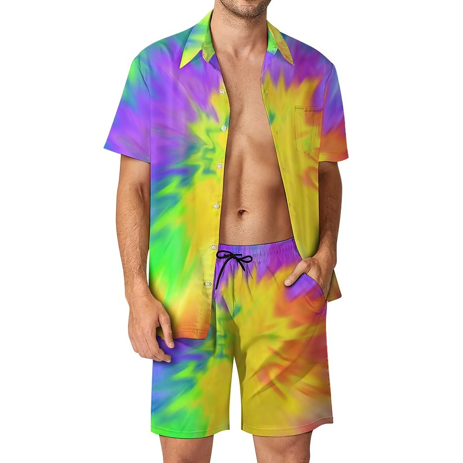 Rainbow Tie Dye Men Sets Colorful Print Retro Casual Shirt Set Short Sleeve Custom Shorts Summer Fitness Outdoor Suit Plus Size 
Rainbow Tie Dye Men Sets Colorful Print Retro Casual Shirt Set Short Sleeve Custom Shorts Summer Fitness Outdoor Suit Plus Size