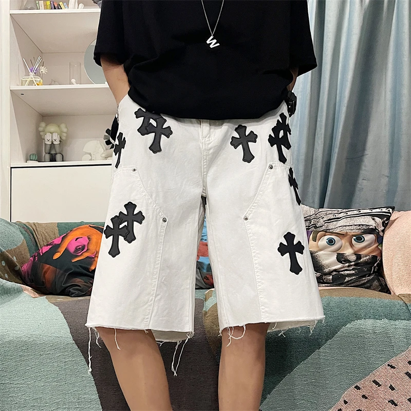 Summer Denim Knee Pants Women Streetwear Hip Hop Vintage Cross Embroidery Shorts Washed Pattern Buttons Multi Pocket Five Points
Summer Denim Knee Pants Women Streetwear Hip Hop Vintage Cross Embroidery Shorts Washed Pattern Buttons Multi Pocket Five Points