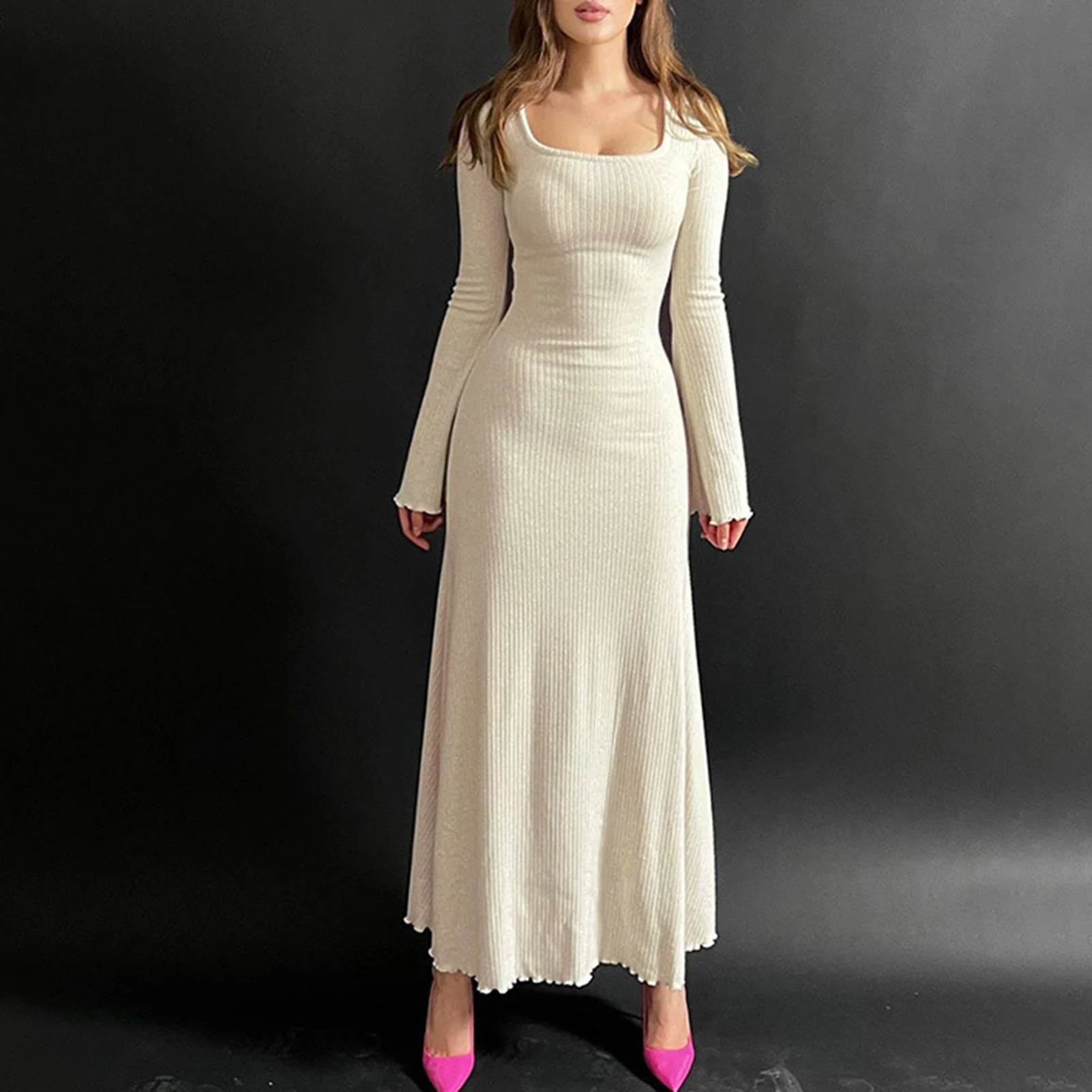 Women Elegant Knitted Dress Quare Neck Solid Color Long Sleeve Vintage Style Slim Fit Vacation Style Slim Fit Vacation Dresses
Women Elegant Knitted Dress Quare Neck Solid Color Long Sleeve Vintage Style Slim Fit Vacation Style Slim Fit Vacation Dresses