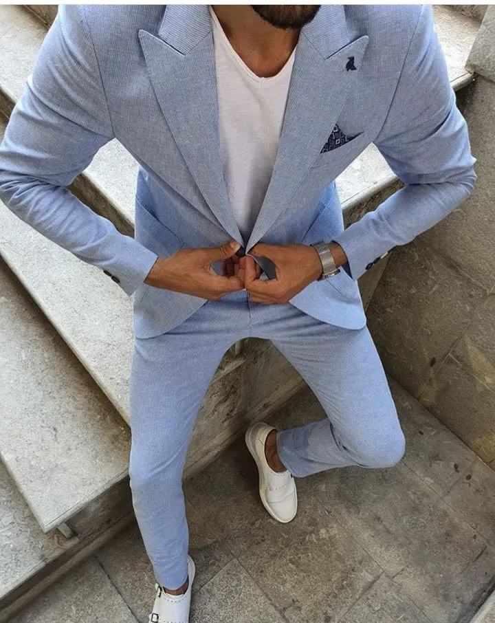 Casual Light Blue Slim Fit Mens Prom Suits 2 Pcs Costume Homme Peaked Lapel Wedding Suits For Men Tuxedos Blazers Jacket Pants
Casual Light Blue Slim Fit Mens Prom Suits 2 Pcs Costume Homme Peaked Lapel Wedding Suits For Men Tuxedos Blazers Jacket Pants