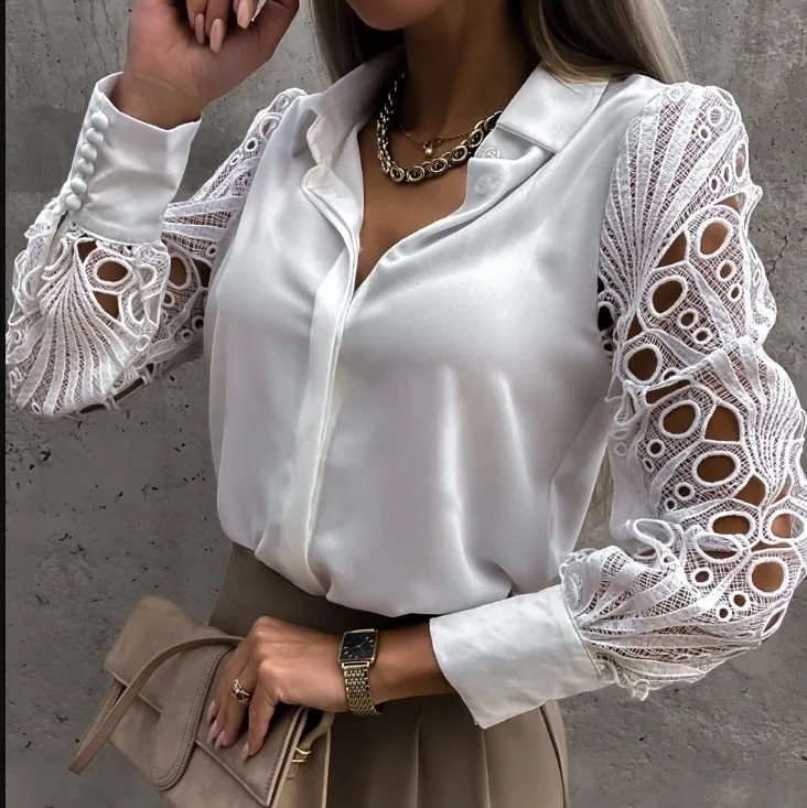 Women's Bouse2022 Spring/Summer New Women's Shirts Fashion Ladies Solid Color Patchwork Shirts Satin Lace Shirts
Women's Bouse2022 Spring/Summer New Women's Shirts Fashion Ladies Solid Color Patchwork Shirts Satin Lace Shirts