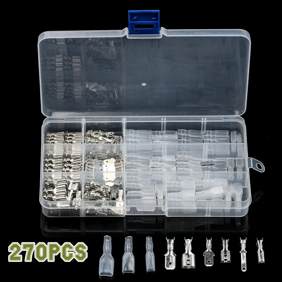 270PCS 2.8mm/4.8mm/6.3mm Non-Insulated Mixed Male&Female Spade Crimp Terminal Connector Kit Universal
270PCS 2.8mm/4.8mm/6.3mm Non-Insulated Mixed Male&Female Spade Crimp Terminal Connector Kit Universal