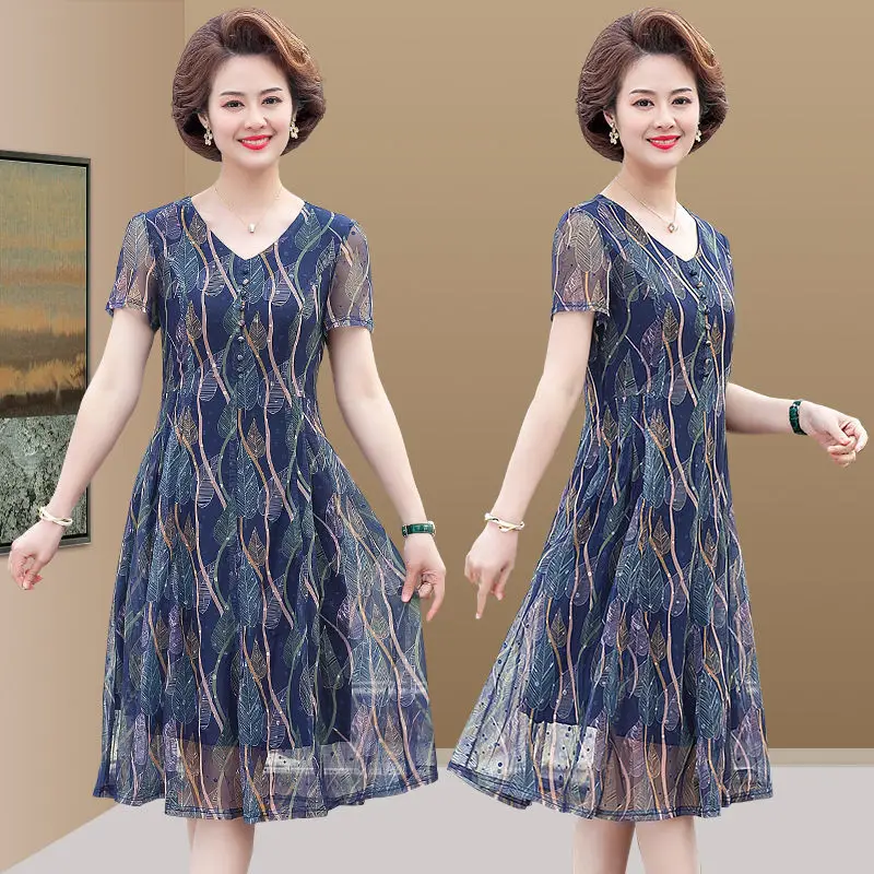 2022 Summer Women's New Short Sleeve Printed Dress Female Middle-aged A-line Dresses Ladies Large Size Loose Vestidos Q159
2022 Summer Women's New Short Sleeve Printed Dress Female Middle-aged A-line Dresses Ladies Large Size Loose Vestidos Q159