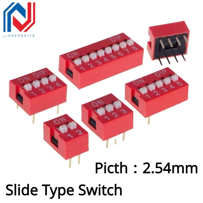 

5PCS Slide Type Switch Module 1P 2P 3P 4P 5P 6P 7P 8P 9P 10P 12 Bit 2.54mm Position Way DIP Red Pitch Toggle Snap