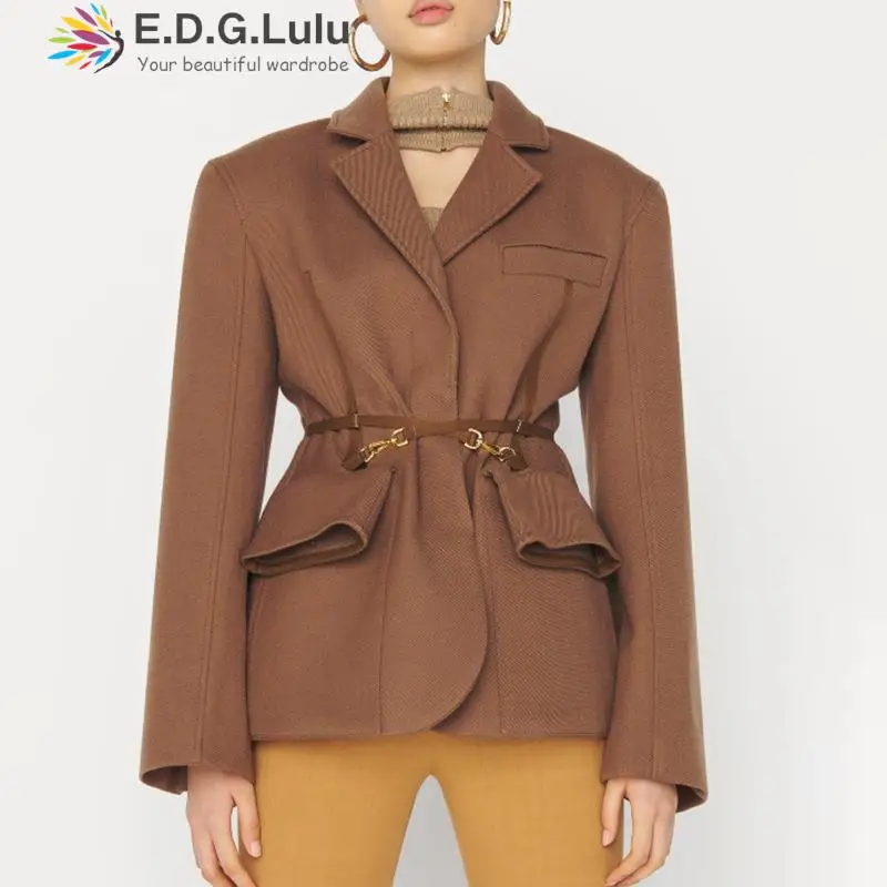 EDGLuLu Women Autumn Winter Fashion Design Pockets Brown Black Woolen Coats Vintage Turn-down Collar Long Sleeve Jackets 1228
EDGLuLu Women Autumn Winter Fashion Design Pockets Brown Black Woolen Coats Vintage Turn-down Collar Long Sleeve Jackets 1228