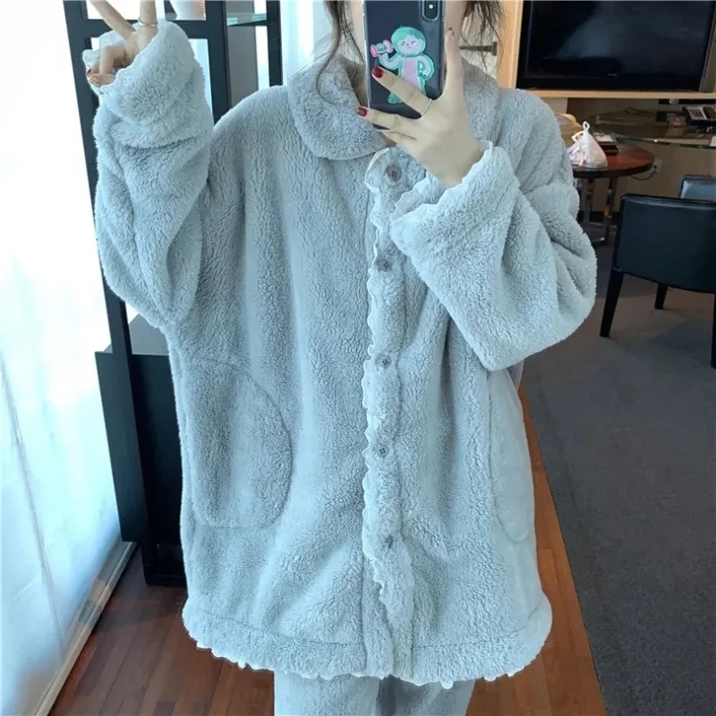 QWEEK Flannel Set Woman 2 Pieces Kawaii Women's Pajamas Female Pijama Winter Sleepwear Long Sleeve Nightwear Gray Home Clothes
QWEEK Flannel Set Woman 2 Pieces Kawaii Women's Pajamas Female Pijama Winter Sleepwear Long Sleeve Nightwear Gray Home Clothes