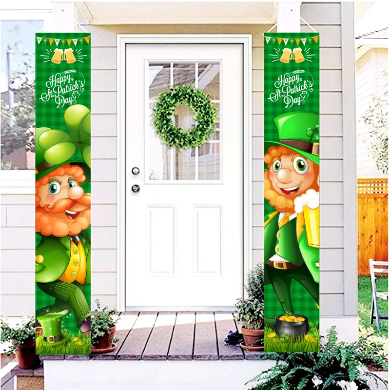 

2023 Happy St. Patrick's Day Couplet Curtain Decoration Door Garlands Wall Hanging Pendant Irish Day Clover Lucky Grass Banner