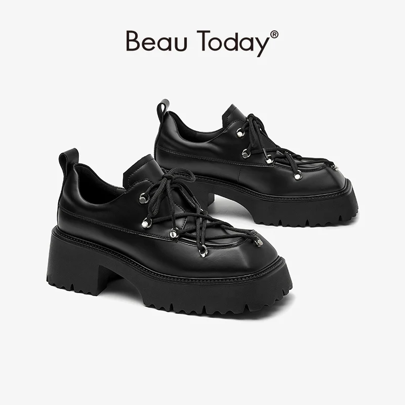BeauToday Platform Shoes Women Genuine Cow Leather Square Toe Lace-Up Flats Chunky Sole Ladies Casual Shoes Handmade 21919
BeauToday Platform Shoes Women Genuine Cow Leather Square Toe Lace-Up Flats Chunky Sole Ladies Casual Shoes Handmade 21919