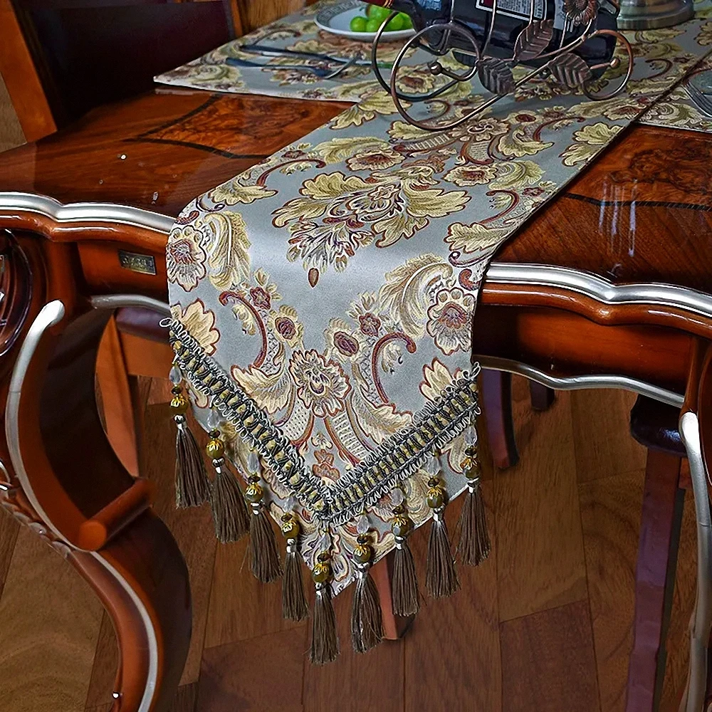 Luxury Damask Table Runner, Jacquard Dining Table Runner with Handmade Multi-Tassels for Dining Room Dresser Party Banquet Decor
Luxury Damask Table Runner, Jacquard Dining Table Runner with Handmade Multi-Tassels for Dining Room Dresser Party Banquet Decor