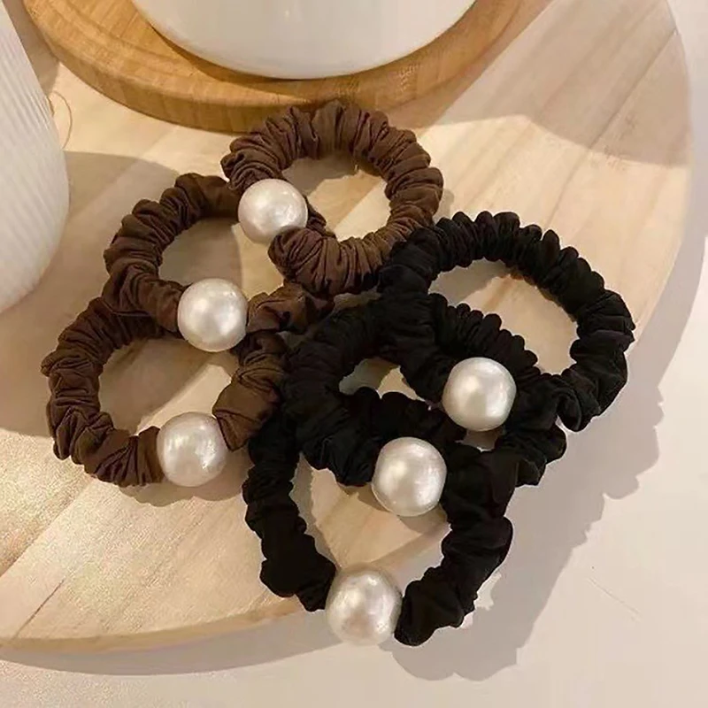 

Women Pearl Hair Ropes Large Intestine Rubber Bands Circle Ponytail Holder Scrunchies Hair Ties Hair Accessories