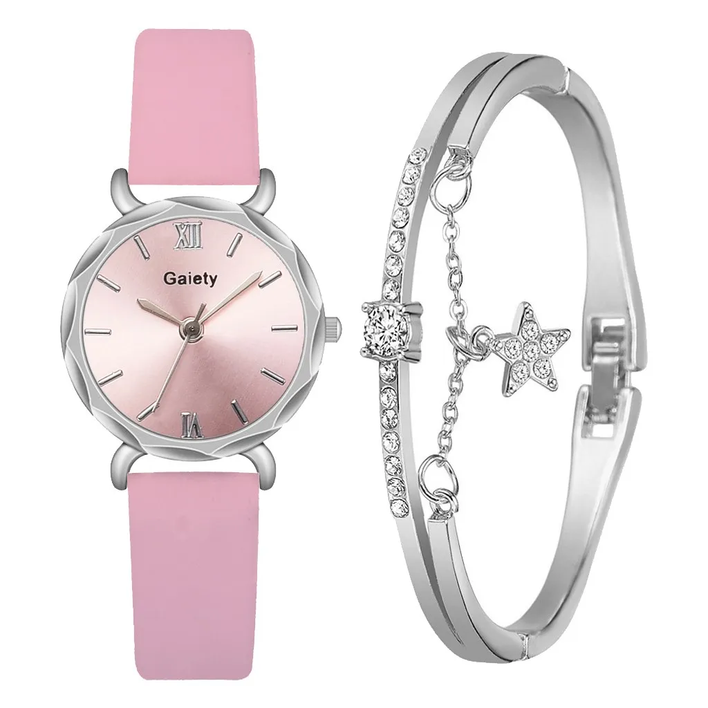 

Gaiety Brand Women Watches Fashion Ladies Quartz Watch Bracelet Pink Dial Simple Sliver Leather Luxury Watch Women Reloj Mujer