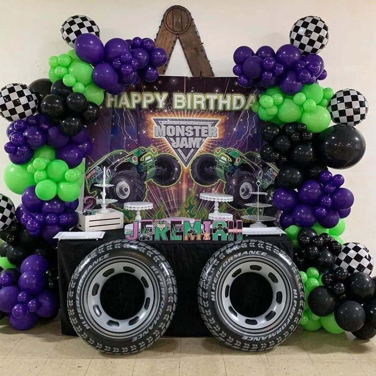 144PCS Balloons Garland Kit Black Green Purple Large Wheel Balloon for Monster Truck Theme Birthday Party Baby Shower Decoration
144PCS Balloons Garland Kit Black Green Purple Large Wheel Balloon for Monster Truck Theme Birthday Party Baby Shower Decoration