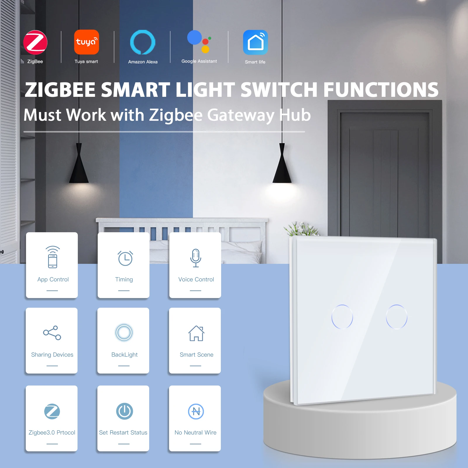 Настенные выключатели BSEED Zigbee умный светильник ель с сенсорным экраном 1/2/3