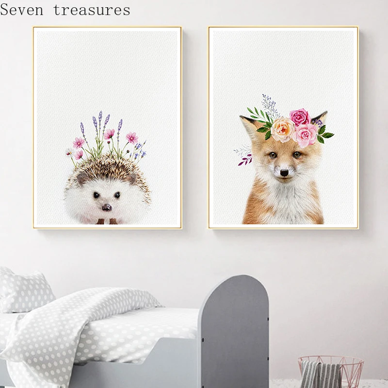 Nursery Wall Art Print Baby Hedgehog with Flower Crown Canvas Posters Woodland Animals Fox Painting Pictures Baby Room Decor
Nursery Wall Art Print Baby Hedgehog with Flower Crown Canvas Posters Woodland Animals Fox Painting Pictures Baby Room Decor