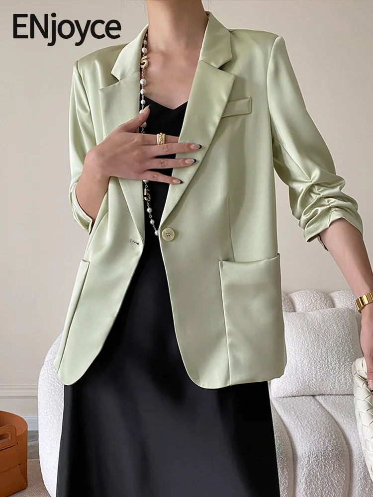 ENjoyce Summer Women Trendy Green Satin Thin Suit Blazer Ladies Workwear Casual Slim Pleated Sleeve Sun Protection Jacket
ENjoyce Summer Women Trendy Green Satin Thin Suit Blazer Ladies Workwear Casual Slim Pleated Sleeve Sun Protection Jacket