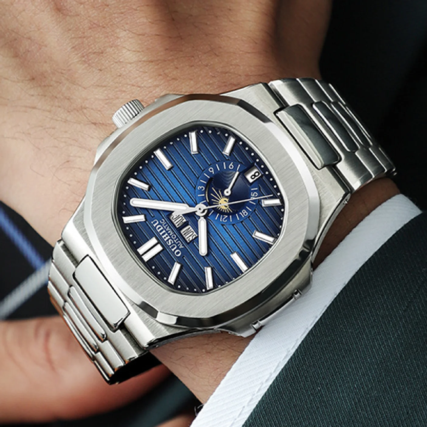 Gentleman Design Top Brand Luxury Mens Watches Automatic Mechanical Fashion Male Full Steel Luminous 100M Waterproof Wristwatch
Gentleman Design Top Brand Luxury Mens Watches Automatic Mechanical Fashion Male Full Steel Luminous 100M Waterproof Wristwatch