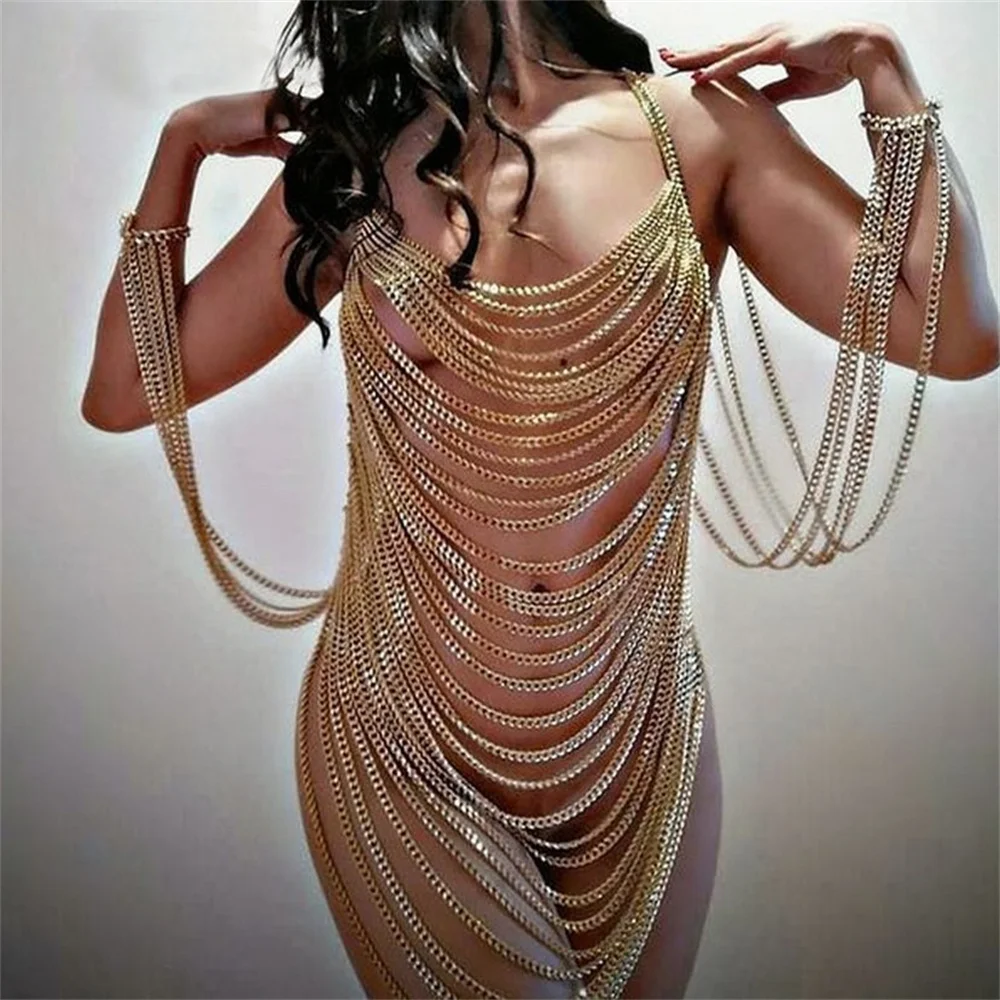 Luxury Multilayer Rhinestone Tassel Sling Dress Ladies Nightclub Sexy Sparkling Crystal Sleeves Body Chain Jewelry Accessories
Luxury Multilayer Rhinestone Tassel Sling Dress Ladies Nightclub Sexy Sparkling Crystal Sleeves Body Chain Jewelry Accessories