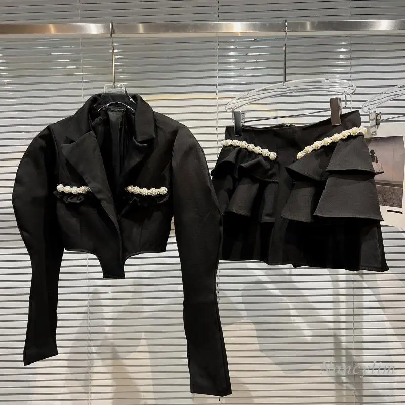 2022 Spring Skirts Sets for Women New Female Clothing Socialite Pearl Chain Short Suit Coat + Cake Skirt Shorts Two Piece Suit
2022 Spring Skirts Sets for Women New Female Clothing Socialite Pearl Chain Short Suit Coat + Cake Skirt Shorts Two Piece Suit
