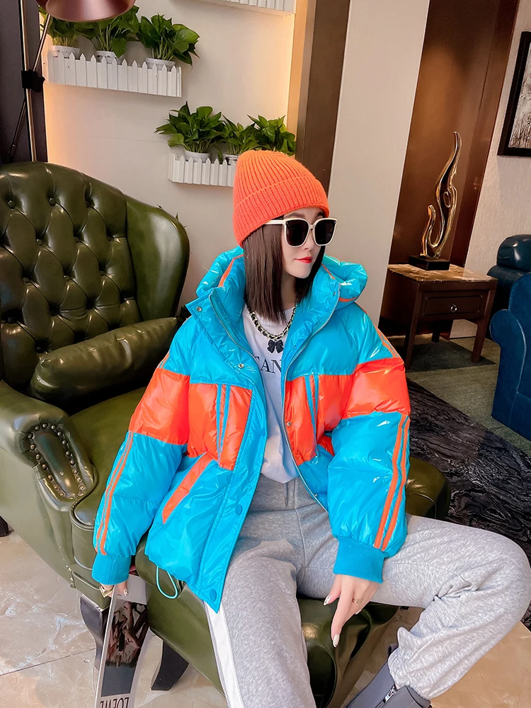 Glossy Fashion Patchwork Down Jackets Women Hooded Short Parka Thick Warm Winter Jacket Streetwear Loose Cotton Coat Female
Glossy Fashion Patchwork Down Jackets Women Hooded Short Parka Thick Warm Winter Jacket Streetwear Loose Cotton Coat Female