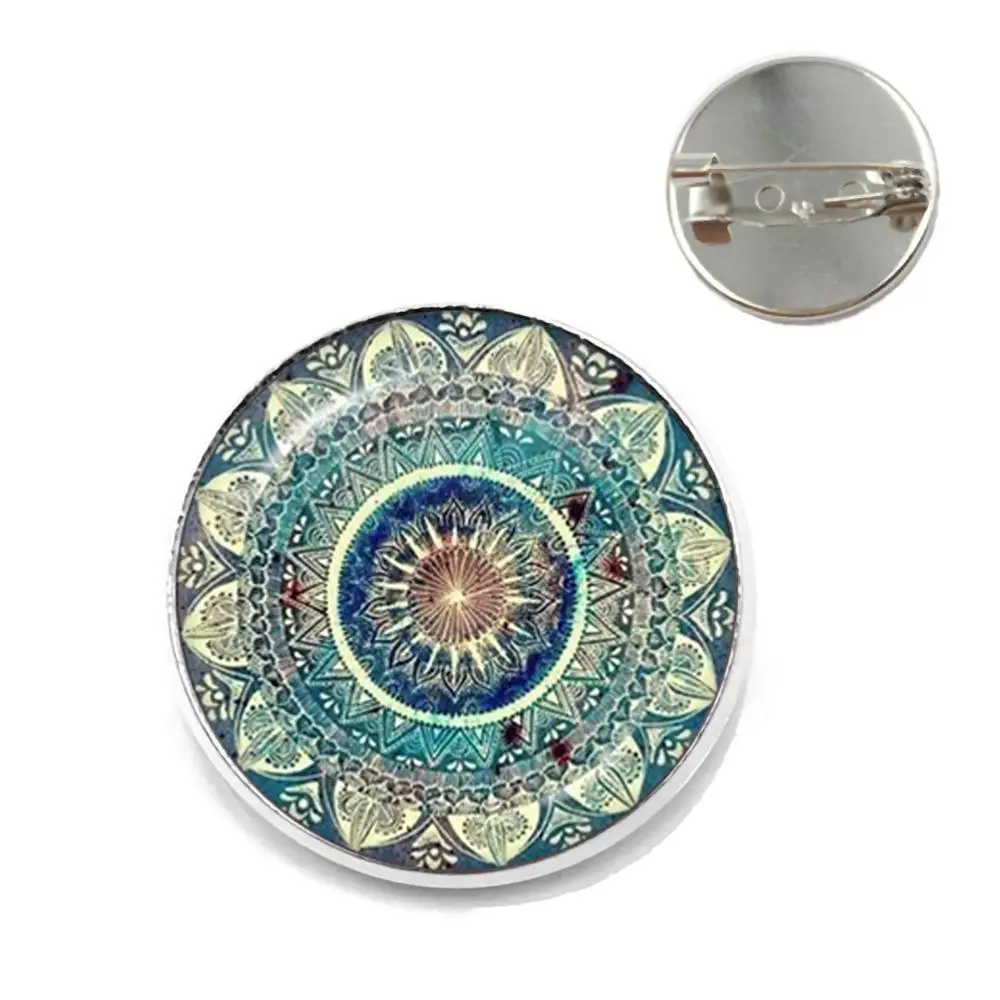 

Charm Mandala Art Picture Brooches Henna Yoga Om Symbol Zen Buddhism Glass Cabochon Dome Jewelry Collar Pins For Women Men Gift